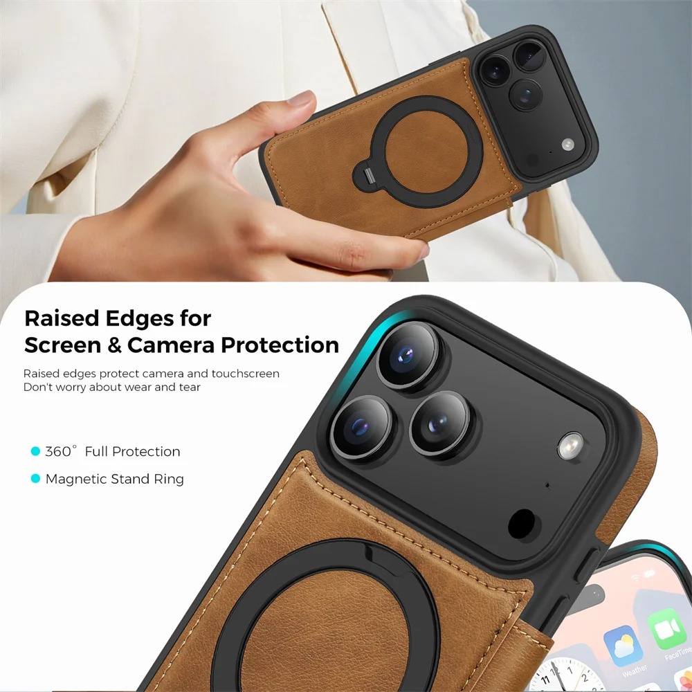 iPhone Leather Wallet Case with Card Slots & Magnetic Stand | Fits 11-17 Pro Max