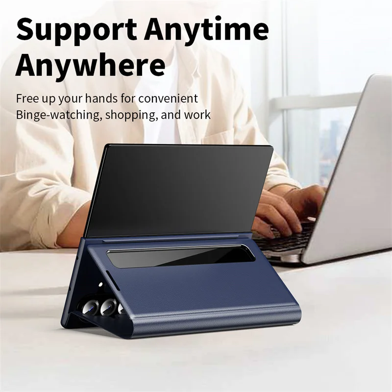 Business Smart Side Window Flip Cover for Samsung Galaxy Z Fold 7 / 6 / 5 / 4 / 3 – PU Leather Shock