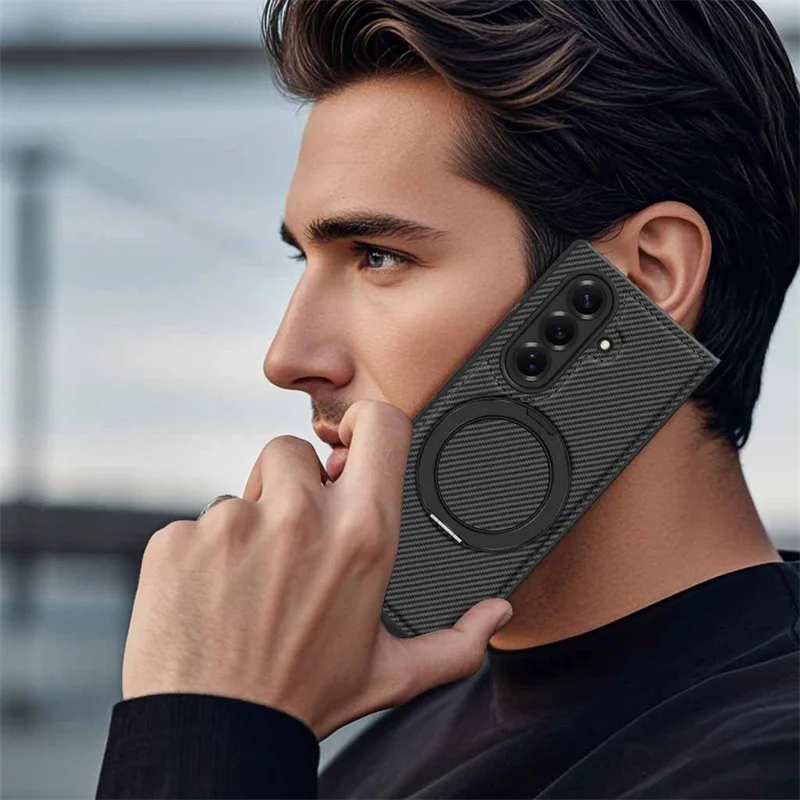 360° Rotating Bracket Magnetic Shockproof Case for Samsung Galaxy Z Fold 7 / 6 / 5 / 4 / 3 – Carbon