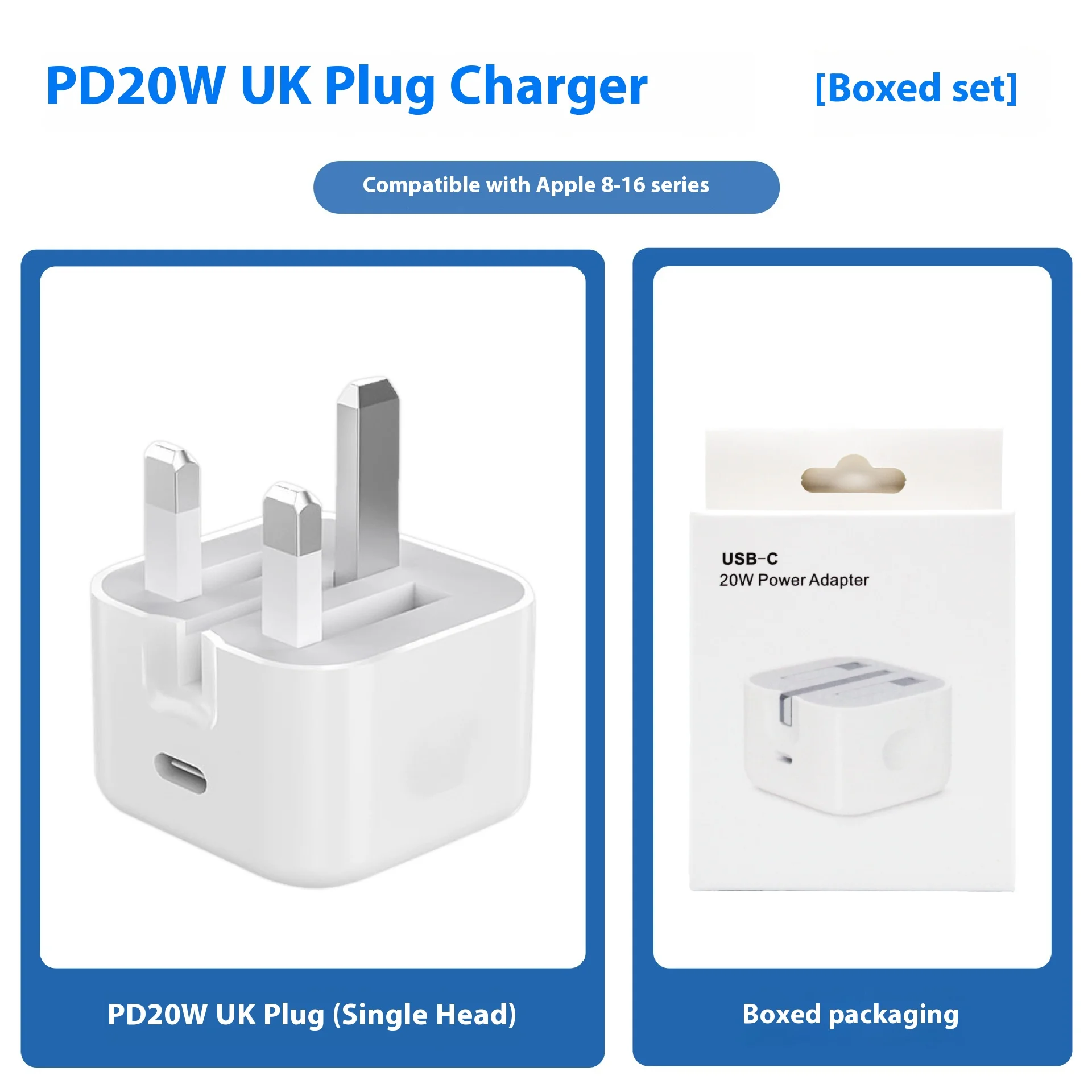 20W Fast Charging USB-C Power Adapter - Universal UK/US/EU Plug