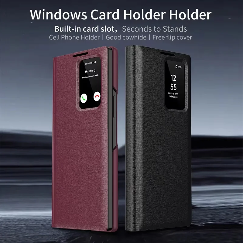 Smart Window PU Leather Phone Case for Samsung Galaxy Z Fold 7 / 6 / 5 / 4 – Trifold Card Holder