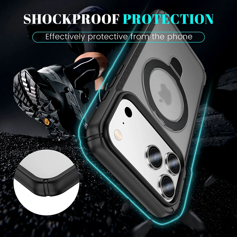 Shockproof Luxury Magnetic Stand Case for iPhone 15/16/17 - Metal Bracket Design