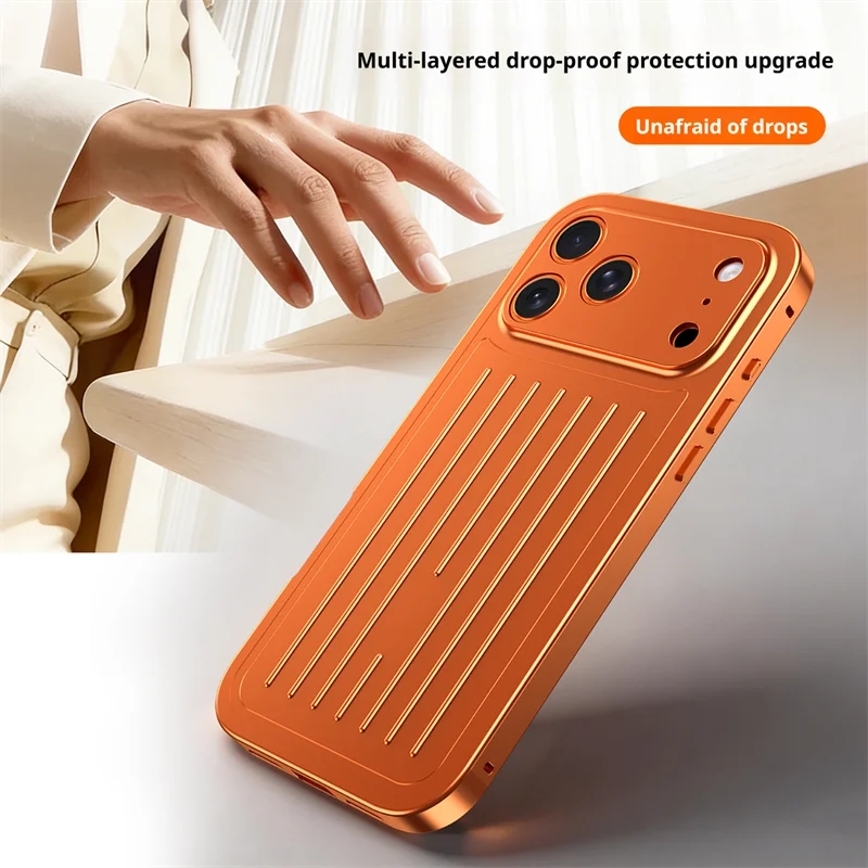 360° Metal Back Panel Phone Case for iPhone 17 / 16 / 15 / 14 Pro Max – Tempered Glass HD Screen