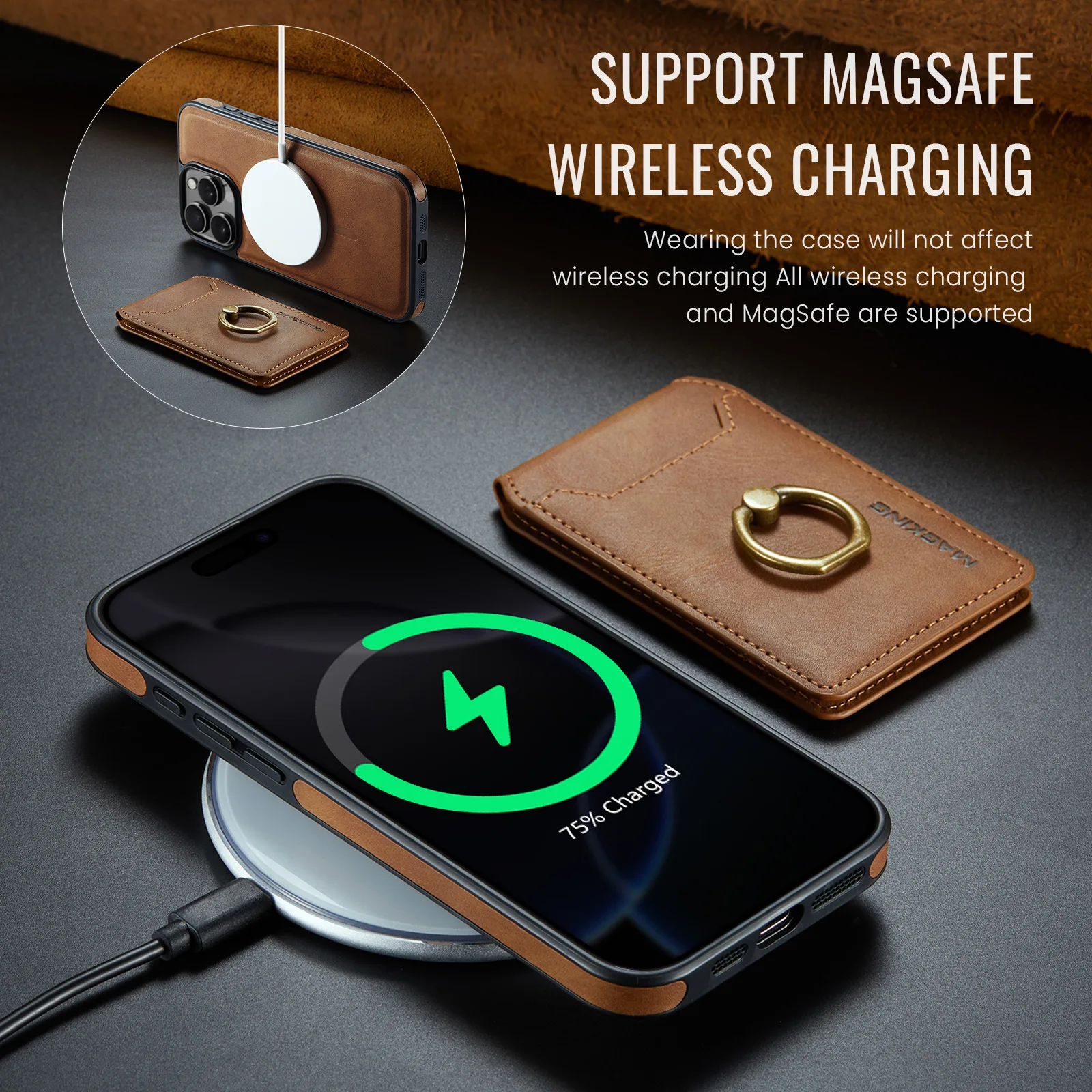 iPhone 17 Pro Max Magnetic Case with Card Holder & Ring - Wireless Charging Protective Cover thumbnail 2