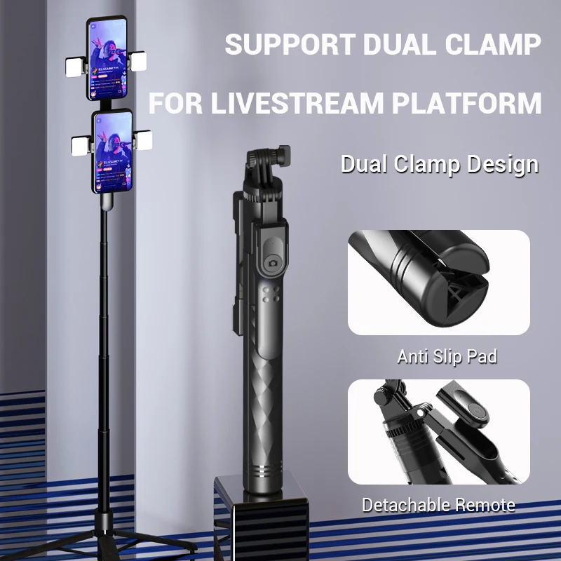 K28 Selfie Stick Tripod with Remote - 1.75m Extendable, 360° Rotation & LED Light thumbnail 2