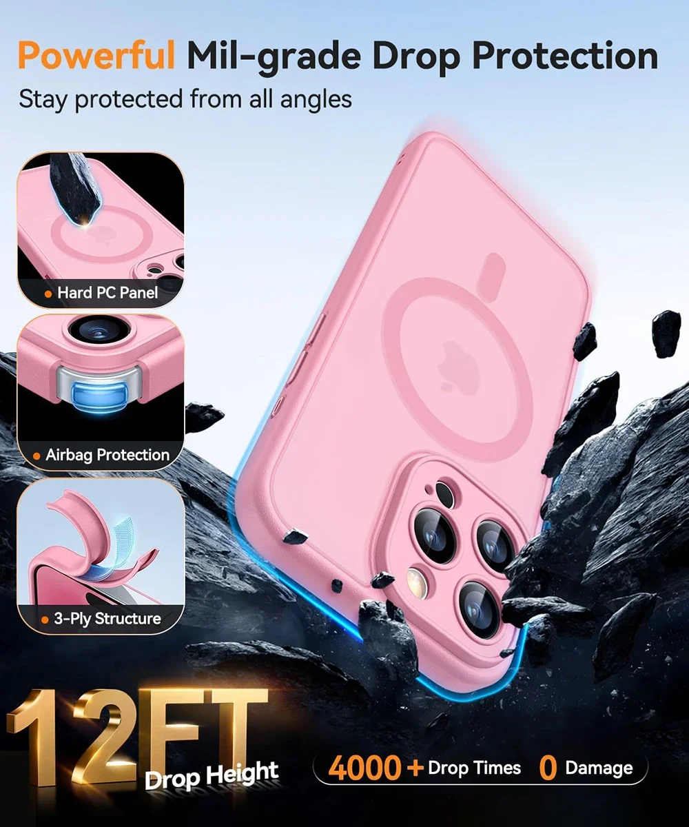 Magnetic Matte Clear Case for iPhone 16/15/14/13/12/11 Pro Max Shockproof thumbnail 2