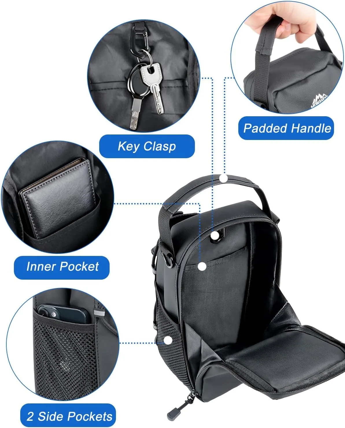 Men's Gym Sling Bag Water Bottle Holder Magnetic Shoulder Bag