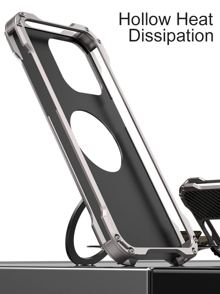 R-Just Metal Carbon Fiber iPhone Case with Ring Holder - 17/16/15/14/13 Pro Max