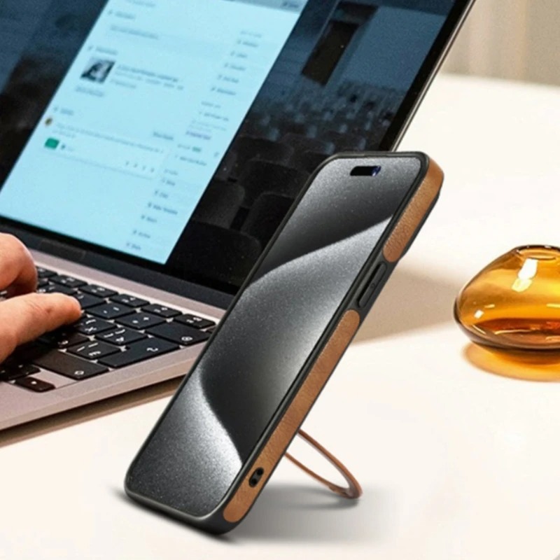 Luxury Cortex Leather MagSafe iPhone Case with Built-In Stand – Magnetic Holder Cover for iPhone 13/14/15/16 Pro Max, Plus & 17 Air