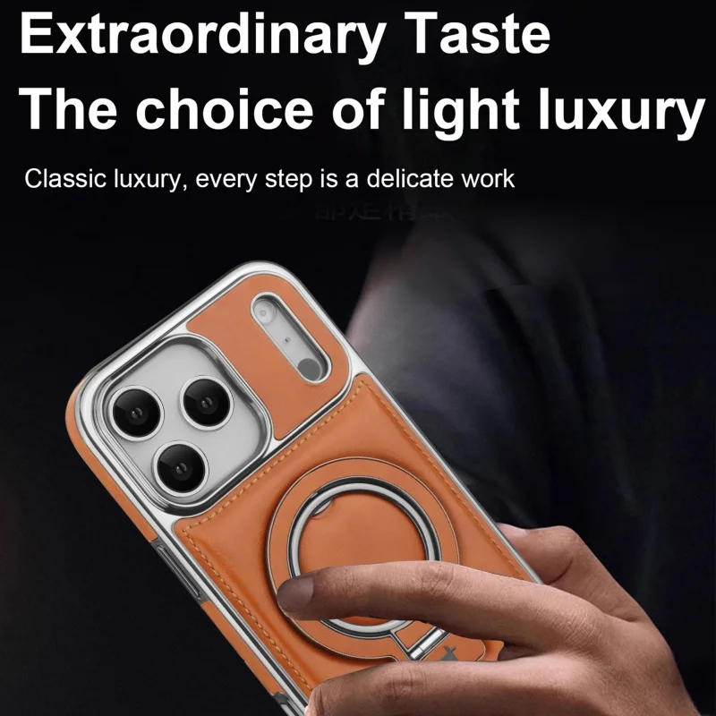 Luxury Leather iPhone Case with Magnetic Ring Stand - iPhone 17/16/15 Pro Max thumbnail 2