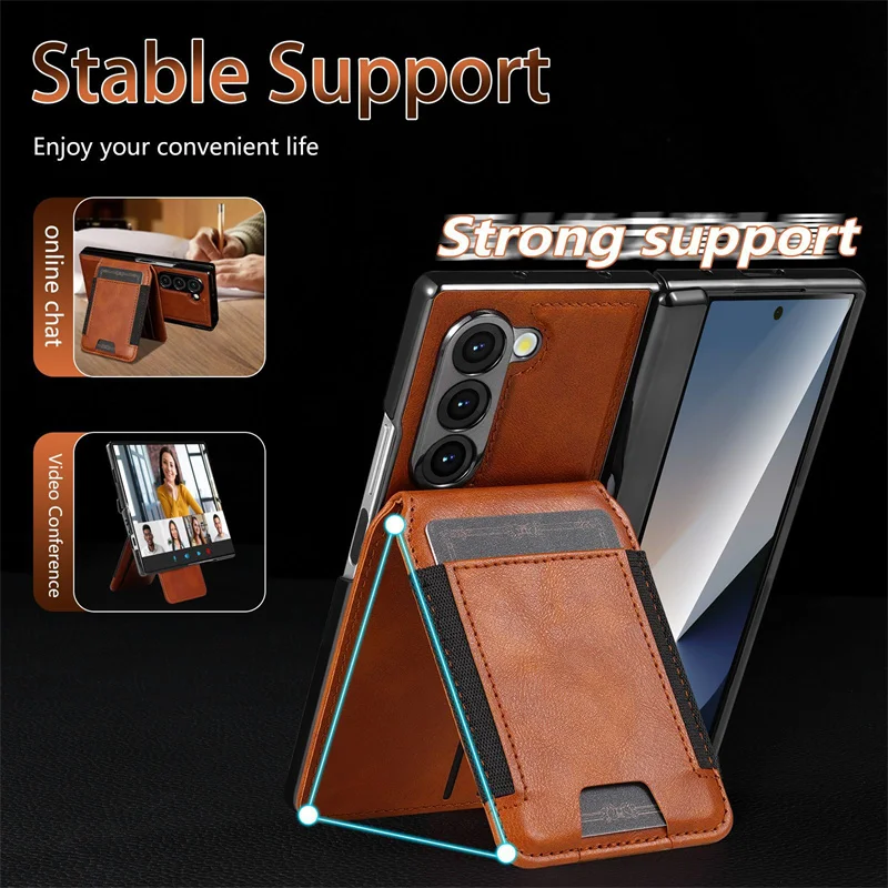 Detachable Magnetic Card Bag PU Leather Phone Case for Samsung Galaxy Z Fold 7 / 6 / 5 / 4 / 3