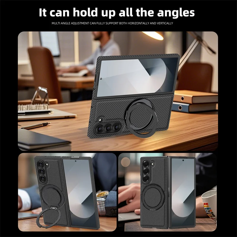 360° Rotating Bracket Magnetic Shockproof Case for Samsung Galaxy Z Fold 7 / 6 / 5 / 4 / 3 – Carbon