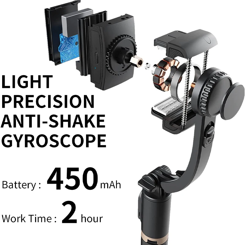 Q08 Gimbal Selfie Stick with 360° Rotation & Hidden Tripod Stand2
