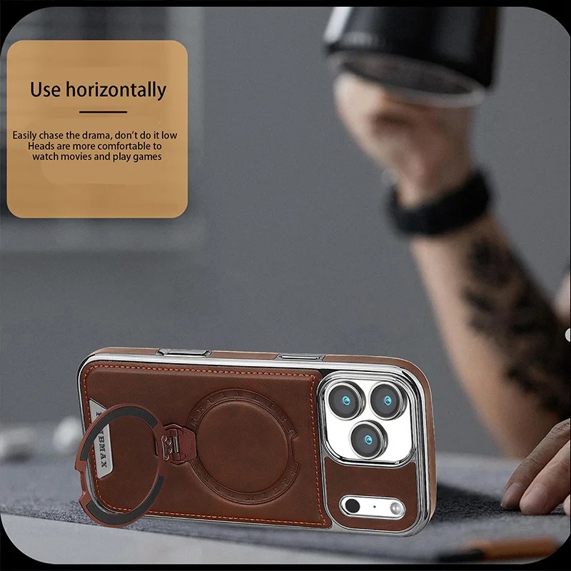 Magnetic Leather iPhone Case with 360° Rotating Stand - 11/12/13/14/15/16 Pro Max thumbnail 7