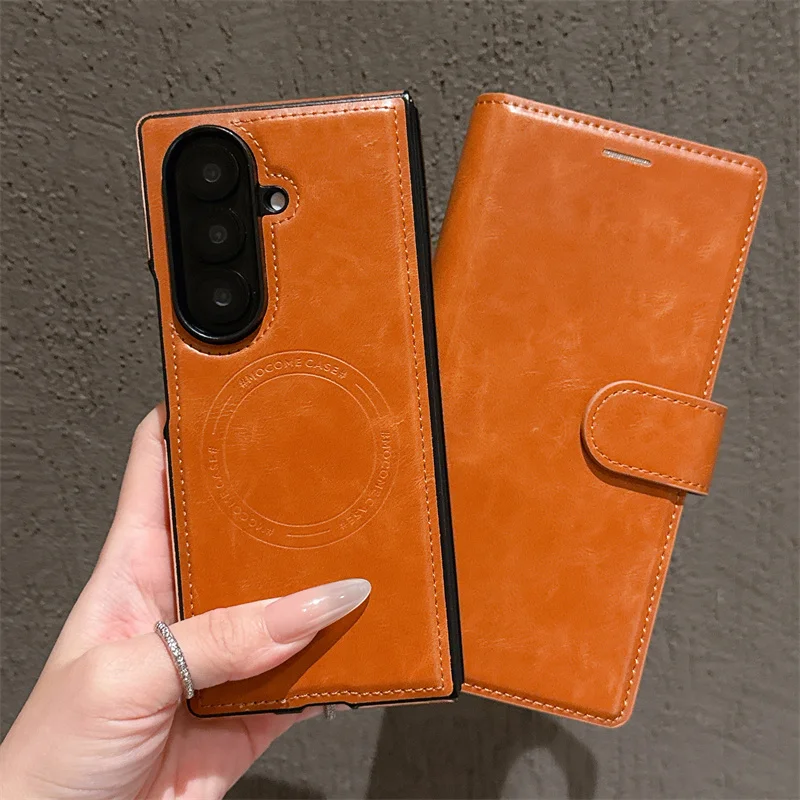 Business Flip Cover Leather Phone Case for Samsung Galaxy Z Fold 7 / 6 / 5 / 4 / 3 – Card Slot