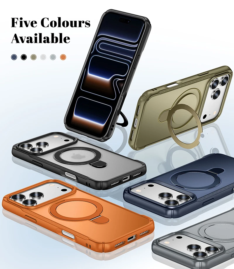 Shockproof Luxury Magnetic Stand Case for iPhone 15/16/17 - Metal Bracket Design
