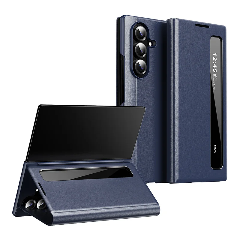 Business Smart Side Window Flip Cover for Samsung Galaxy Z Fold 7 / 6 / 5 / 4 / 3 – PU Leather Shock
