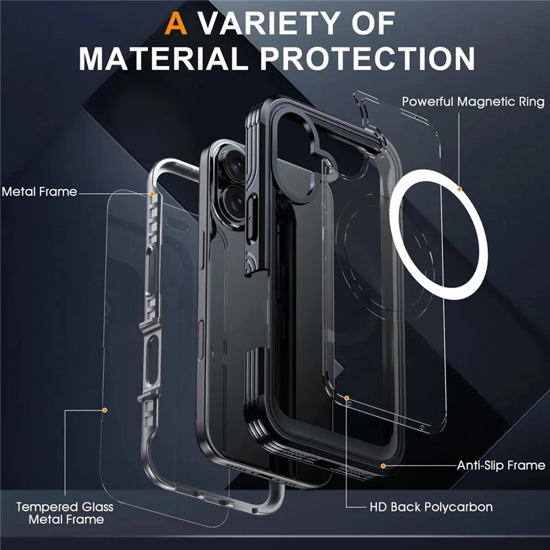 Clear 360 Magnetic Charging Phone Case with 9H Tempered Glass & PC Cover for iPhone 16 to 17