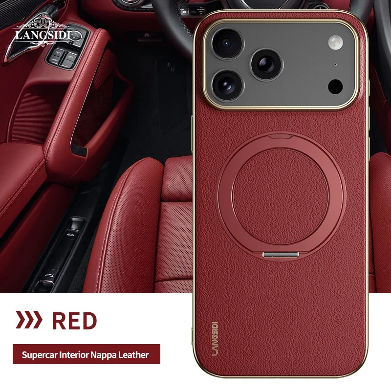 iPhone 17 Pro Max Magnetic Leather Case with MagSafe & Ring Holder thumbnail 3