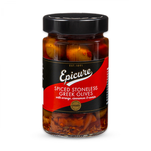 EPICURE SPICED STONELESS GREEK OLIVES 310G