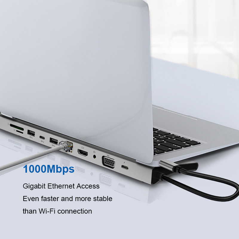 11 in 1 USB Type C HUB to 3.0 USB HDMI VGA RJ45 USB HUB For MacBook Pro HUAWEI HP USB Splitter Multi 11 Ports Type C HUB