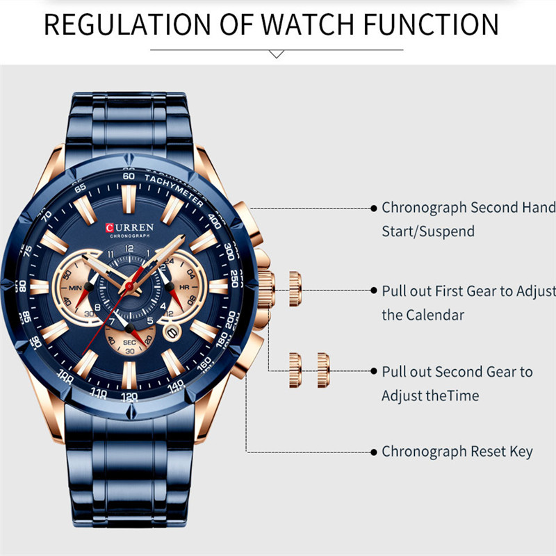 CURREN Wristwatch Men Waterproof Chronograph Quartz Watch Stainless Steel Male Clock Top Brand Luxury Man Sport Watches
