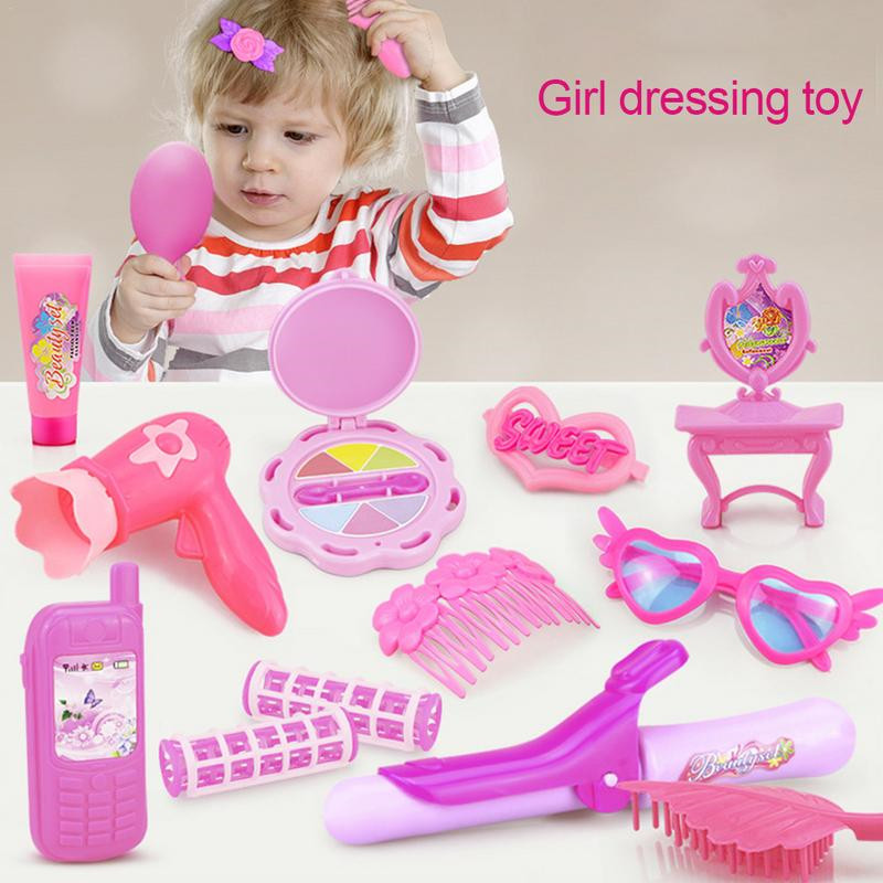 24pcs Pretend Play Kids Makeup Toy Beauty Handle Box Children Cosmetic Set Hairdressing Simulation Set Dressing Up Toys For Girl