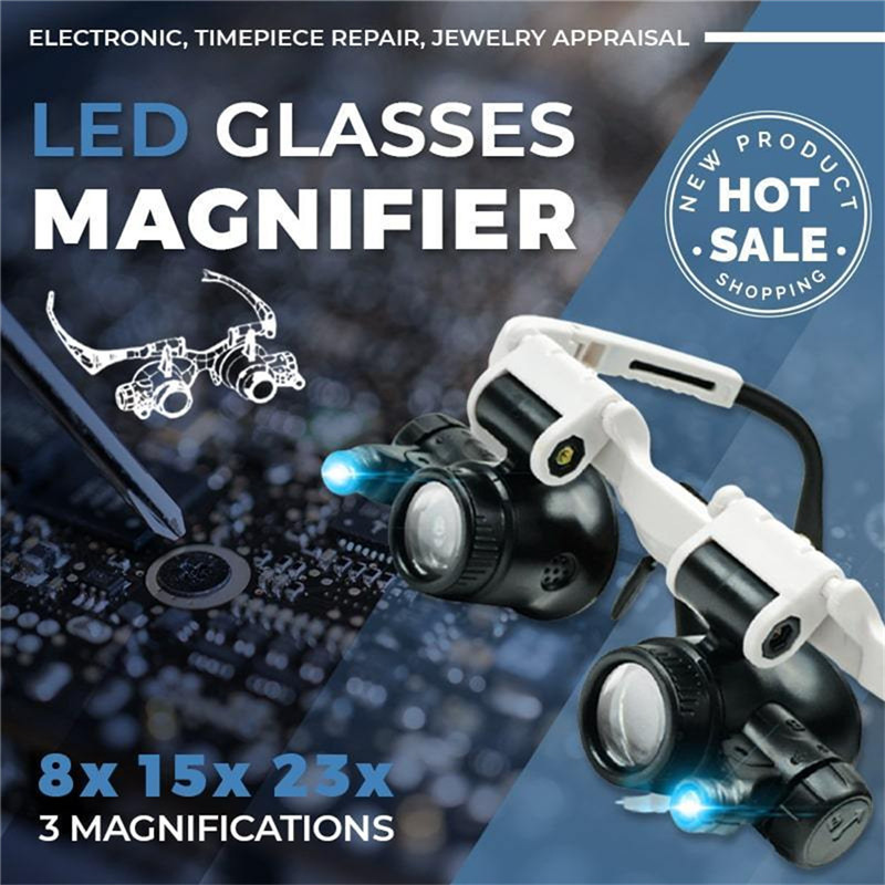 Head Mounted Glasses Magnifier With LED Light Magnifying Glass led lupa For Watchmaker Jewelry Optical Len Glass Magnifier Loupe