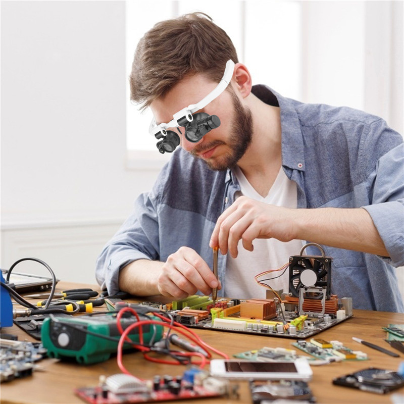 Head Mounted Glasses Magnifier With LED Light Magnifying Glass led lupa For Watchmaker Jewelry Optical Len Glass Magnifier Loupe
