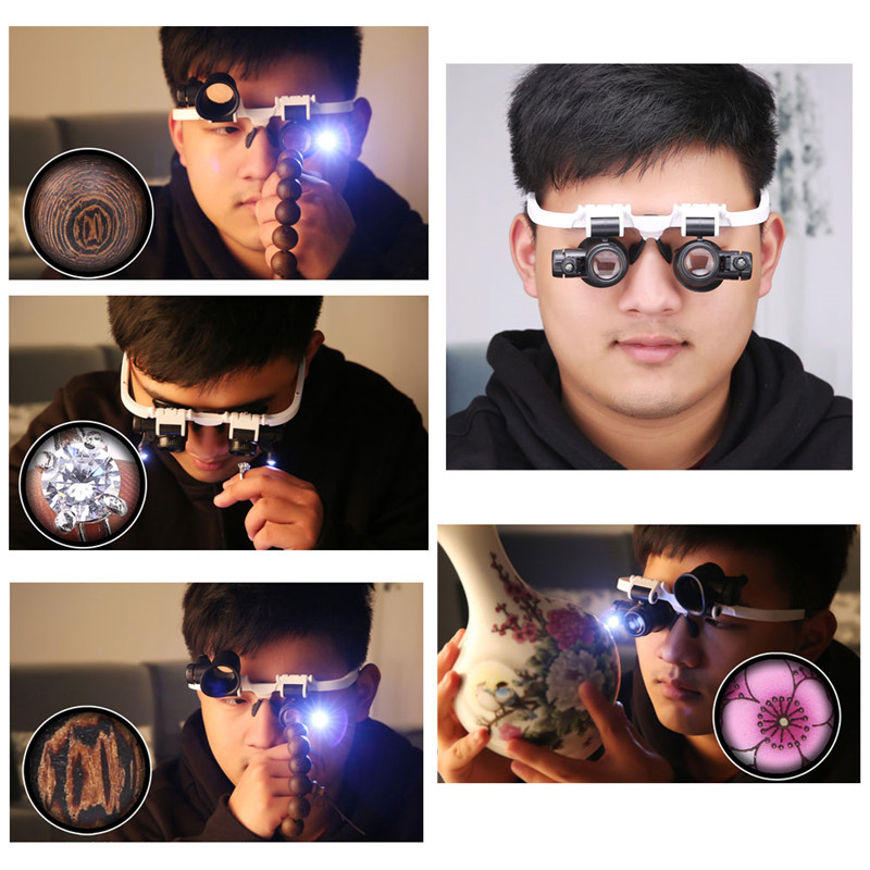 Head Mounted Glasses Magnifier With LED Light Magnifying Glass led lupa For Watchmaker Jewelry Optical Len Glass Magnifier Loupe