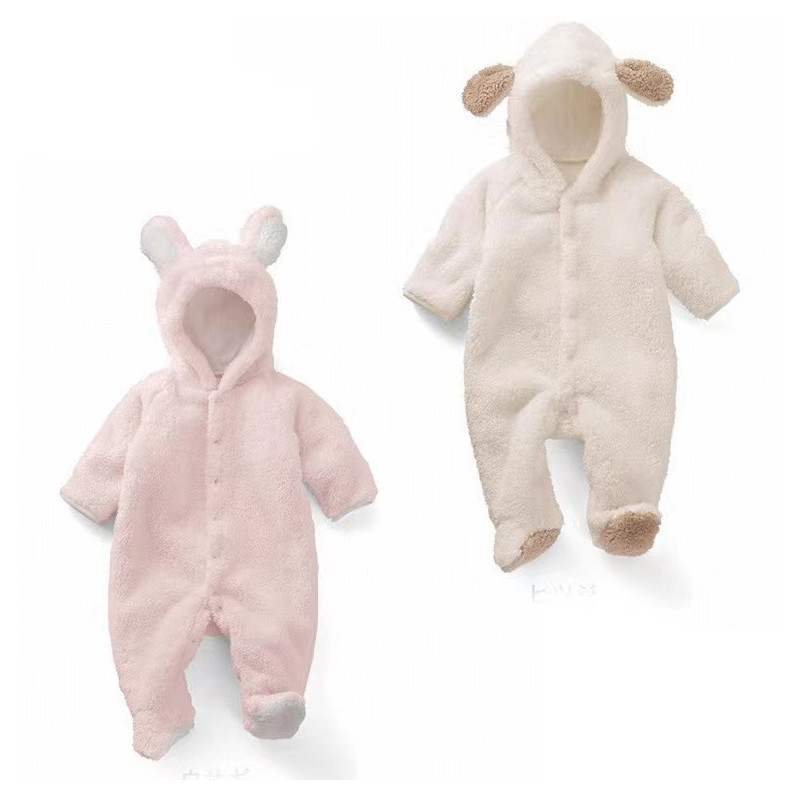 Cute Plush Baby Rompers Toddler Girl Overall Jumpsuit Spring Autumn Hooded Baby Boys Romper Infant Crawling Clothing
