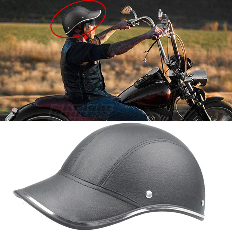 Motorcycle Baseball Cap Helmets Motocross Electric Bike Leather Cycling Safety Helmet with Adjustable Strap for Adult Men Women
