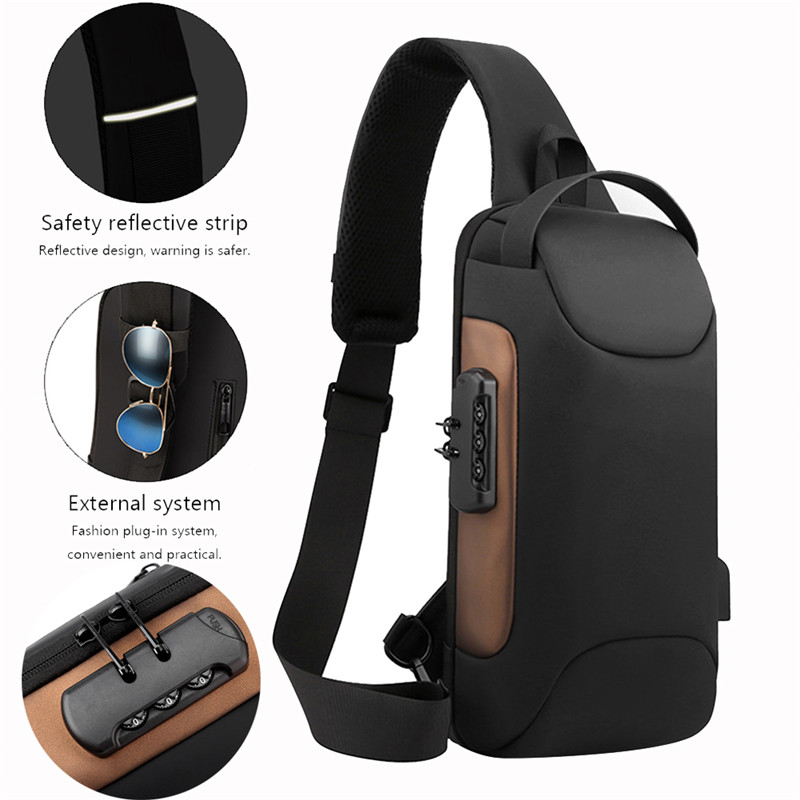 Fashion Men Chest Packs Password Anti-theft Crossbody Handbag USB Charging Chest Bag for Cycling Outdoor Travel Sling Backpacks