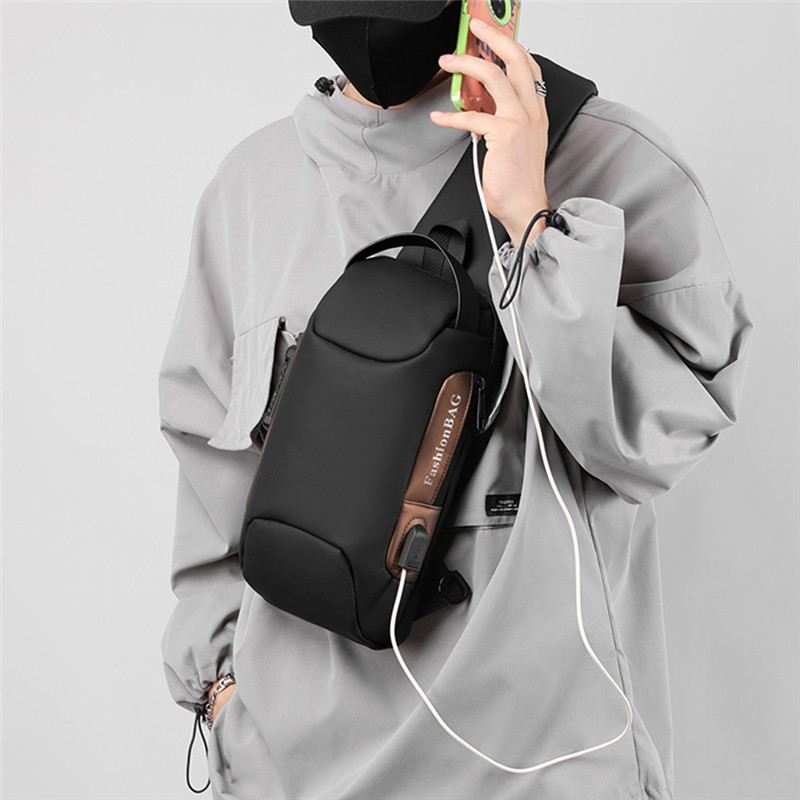 Fashion Men Chest Packs Password Anti-theft Crossbody Handbag USB Charging Chest Bag for Cycling Outdoor Travel Sling Backpacks