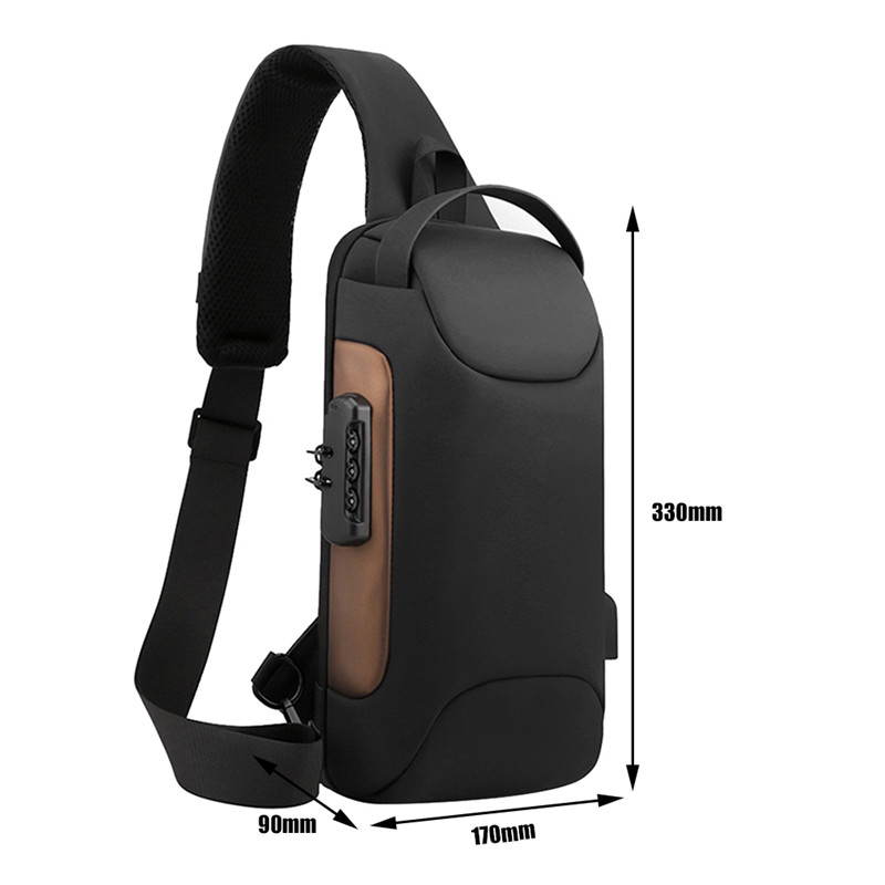 Fashion Men Chest Packs Password Anti-theft Crossbody Handbag USB Charging Chest Bag for Cycling Outdoor Travel Sling Backpacks