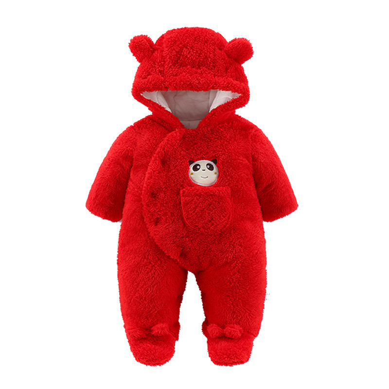 Cartoon Cute Plush Panda Baby Romper Infant Overall Jumpsuit Spring Autumn Hooded Baby Rompers 0-12 Months Newborn Clothes