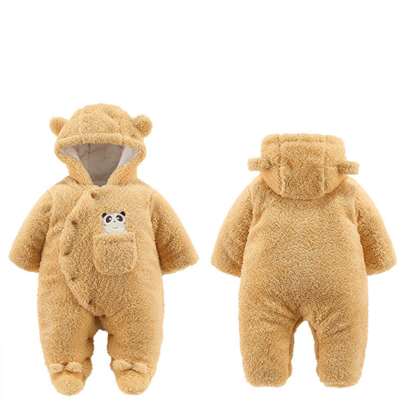 Cartoon Cute Plush Panda Baby Romper Infant Overall Jumpsuit Spring Autumn Hooded Baby Rompers 0-12 Months Newborn Clothes