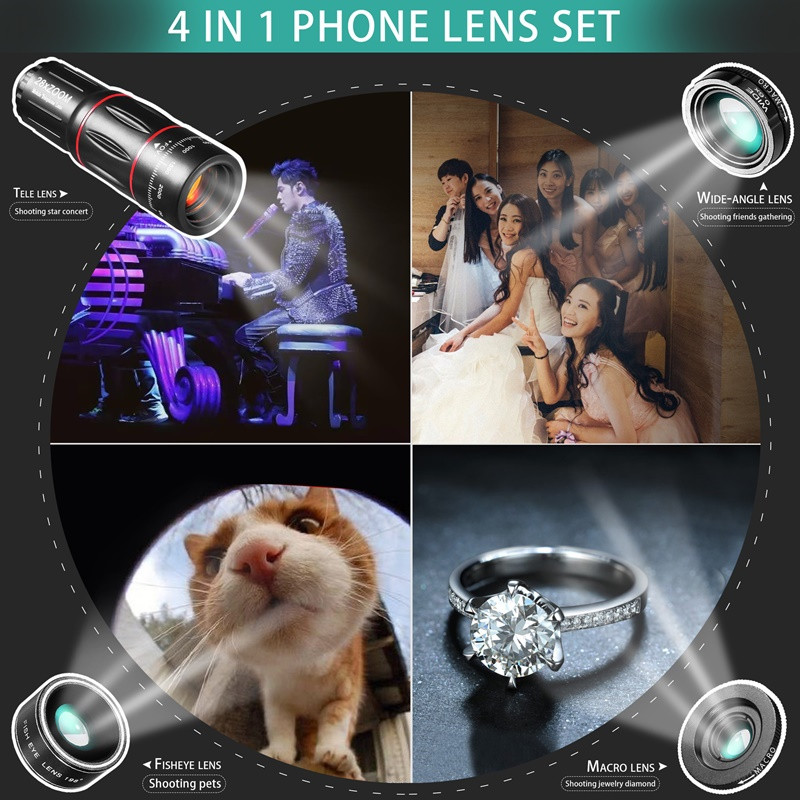 4 in 1 Phone Camera Len Telescope Zoom 28x Monocular Universal Phone Lens Kit Wide Angle Optical Zoom With Tripod for Smartphone