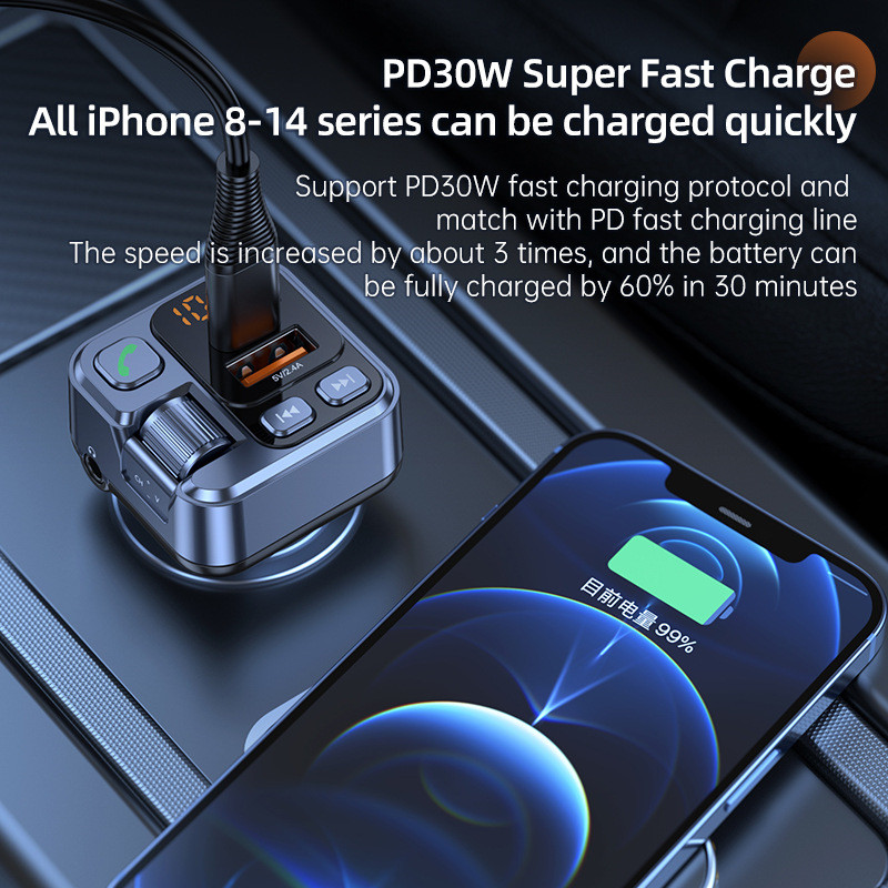 Car Fast Charging Auto Mp3 Player PD30W Hands-free Charger Bluetooth Car Mp3 Player Fm Transmitter Car Accessories