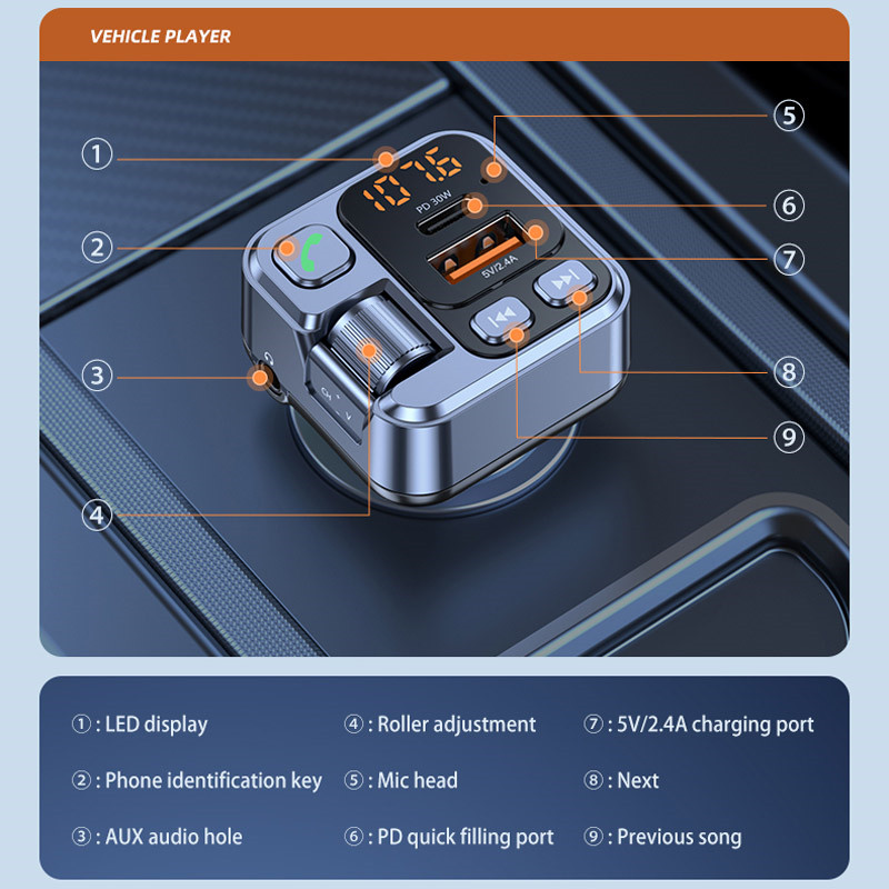 Car Fast Charging Auto Mp3 Player PD30W Hands-free Charger Bluetooth Car Mp3 Player Fm Transmitter Car Accessories