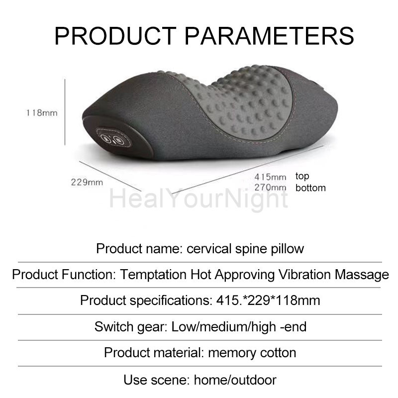 Electric Massager Cervical Pillow Hot Compress Vibration Massage Pillow Neck Relax Sleeping Memory Foam Pillows Spine Support