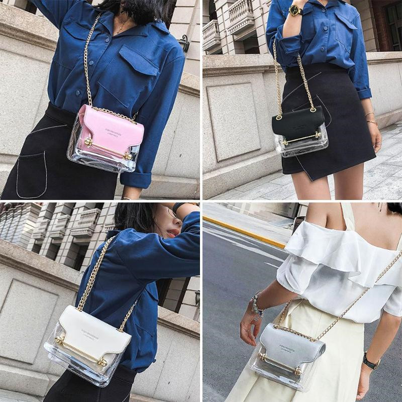 Women Clear Bag Satchel Bag Fashion Transparent Shoulder Crossbody Bag Ladies Messenger Bag Casual Shopping Clutch Small Handbag