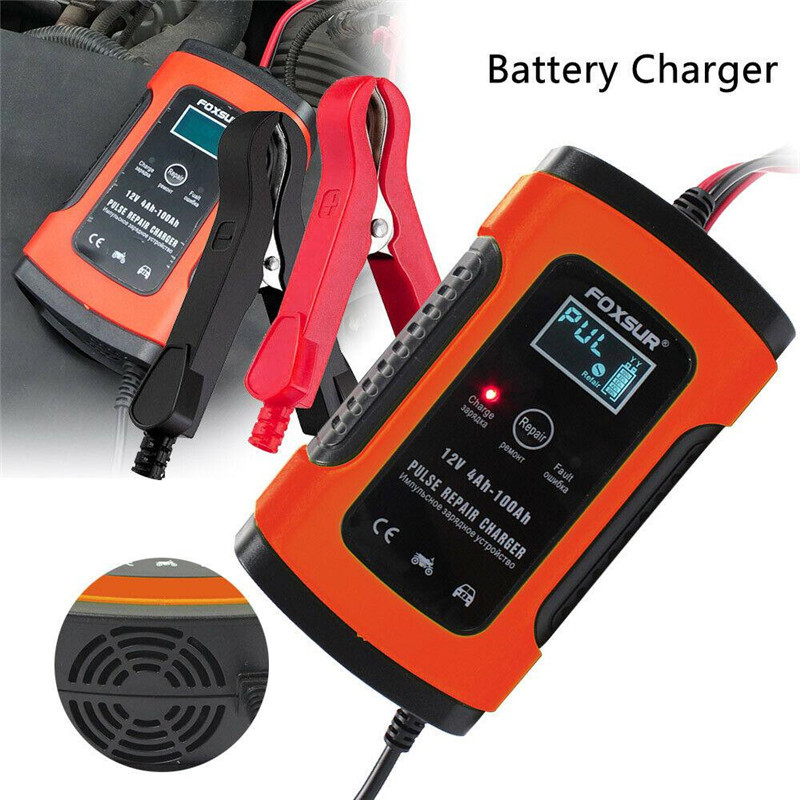 Car Battery Charger 12V Pulse Repair LCD Display Smart Fast Charging AGM GEL WET Lead-Acid Charger For Auto Motorcycle Truck