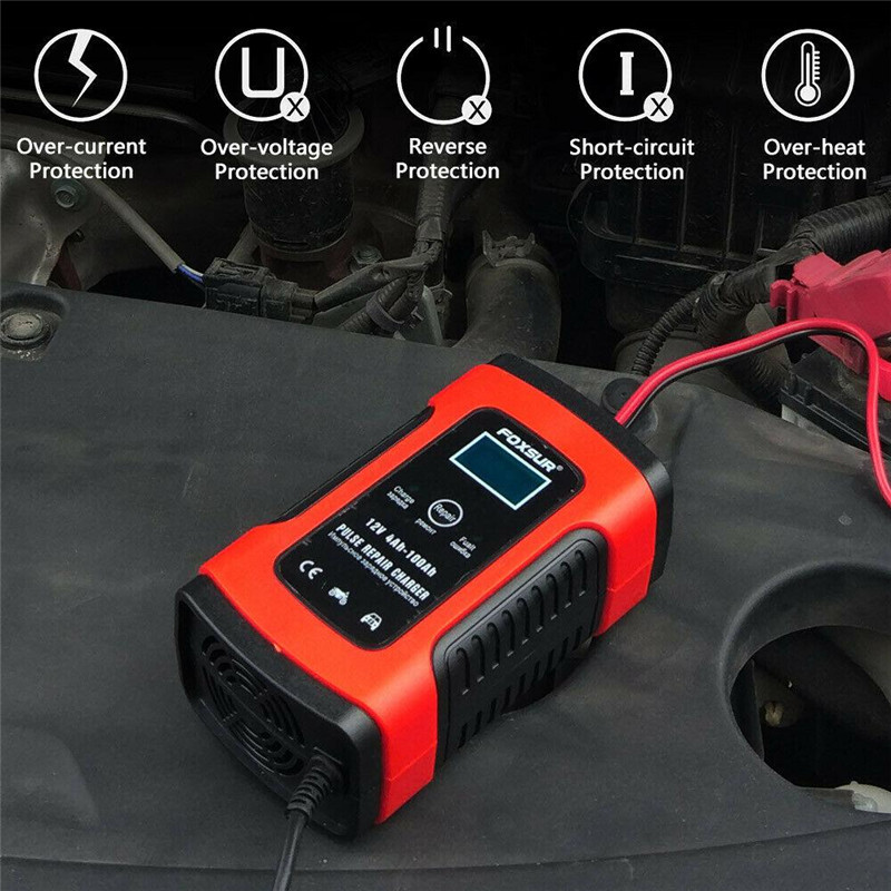 Car Battery Charger 12V Pulse Repair LCD Display Smart Fast Charging AGM GEL WET Lead-Acid Charger For Auto Motorcycle Truck