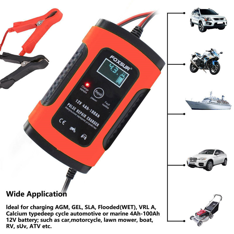 Car Battery Charger 12V Pulse Repair LCD Display Smart Fast Charging AGM GEL WET Lead-Acid Charger For Auto Motorcycle Truck