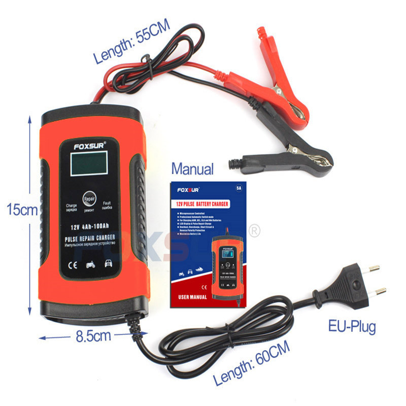 Car Battery Charger 12V Pulse Repair LCD Display Smart Fast Charging AGM GEL WET Lead-Acid Charger For Auto Motorcycle Truck