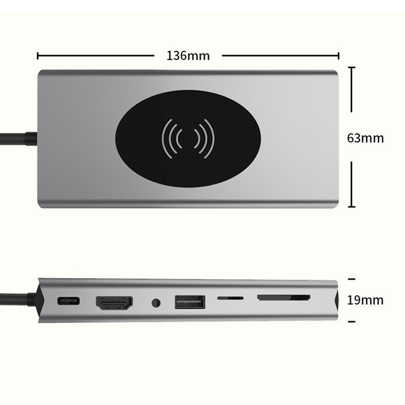 15 in 1 Type C HUB Dock Docking Station USB HUB HDMI VGA RJ45 PD Splitter 10W Wireless Charging USB Adapter Laptop Accessories