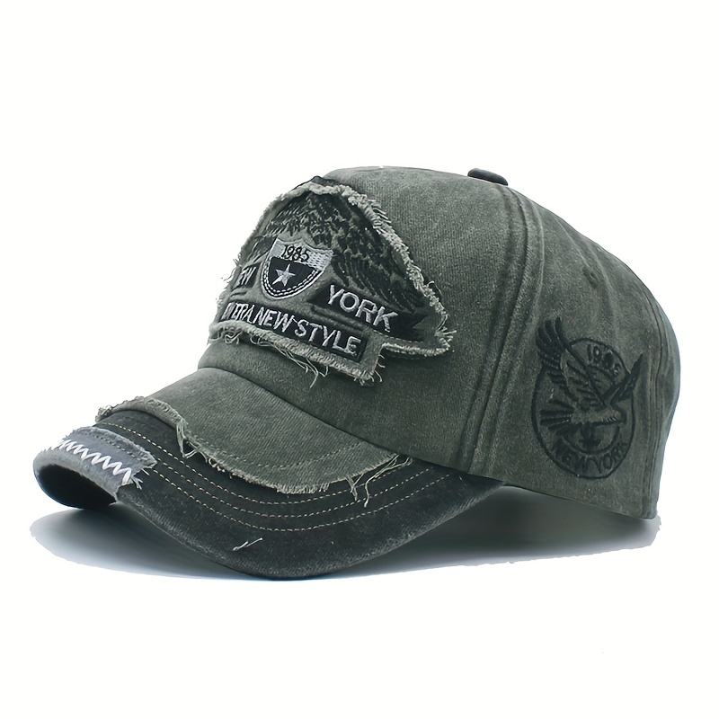 Blue Fashion Eagle Embroidery Retro Washed Baseball Cap Suitable for Outdoor Fishing Sports Duckbill Cap Men'S Color