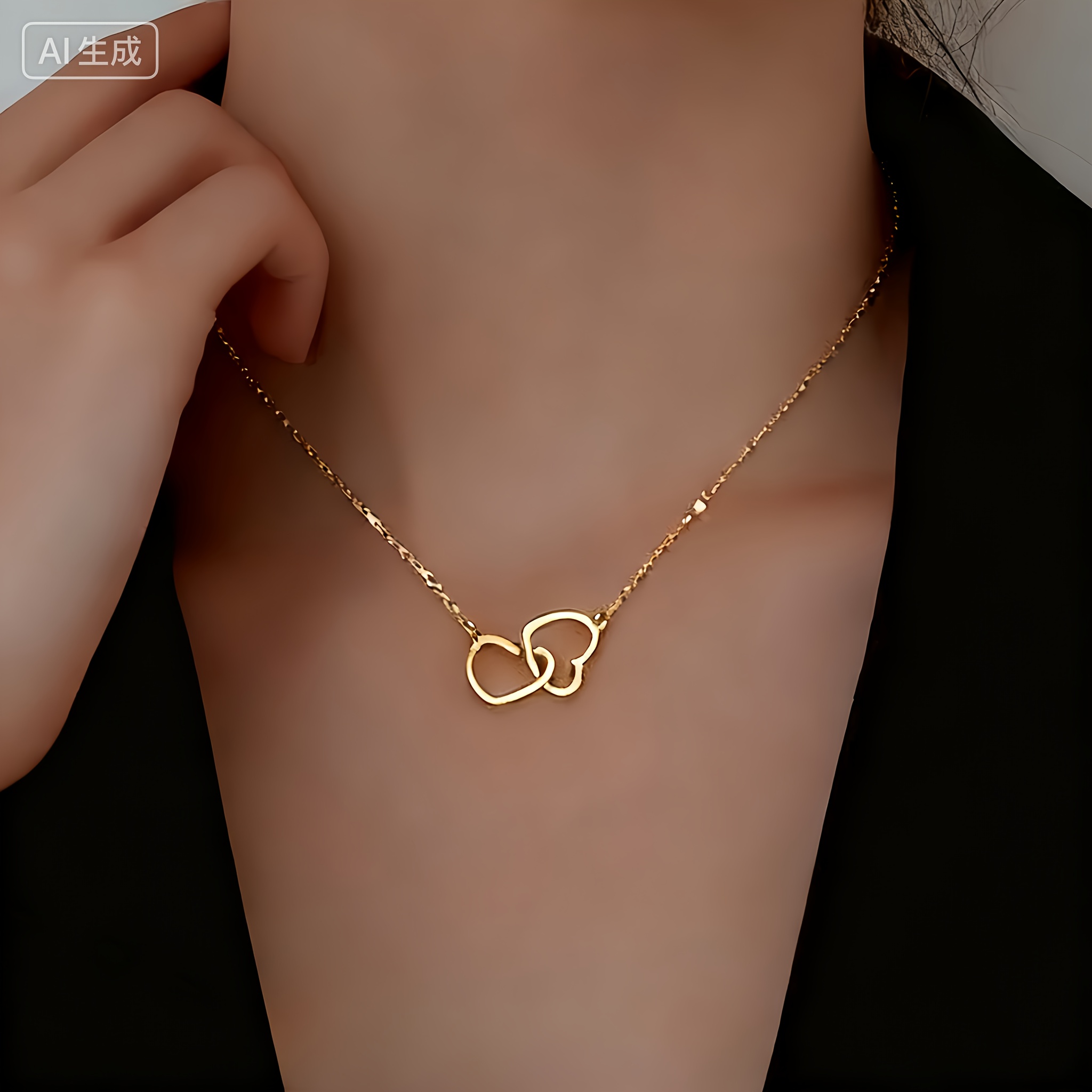 High-Quality Golden Women'S Necklace, Double Ring Heart Necklace, Easy And Elegant, Suitable for Casual Wear Or Parties. Fashionable Women'S Necklace, Women'S Fashion Jewelry, Is an Exquisite Gift for
