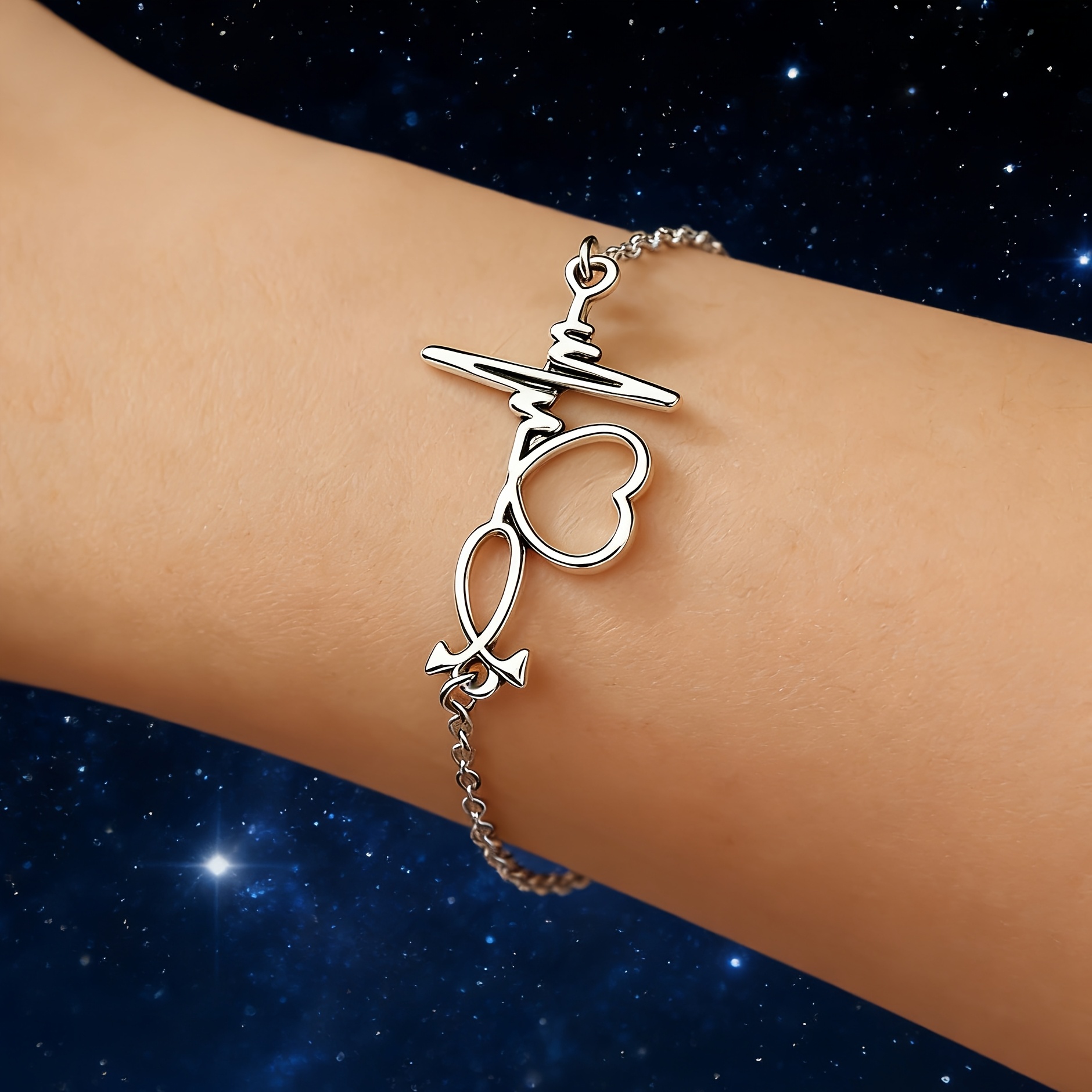 1 Valentine's Day Minimalist ECG Heartbeat Fluctuation Love Heart Chaos Bracelet, Suitable for Dates, Parties, Mother's Day Gift for Wife, Fiancée, Girlfriend, Mother's Bracelet